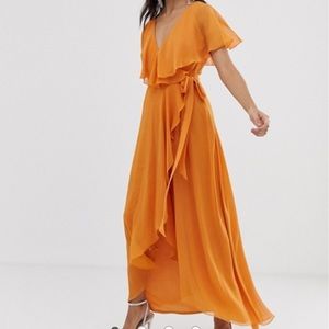 maxi dress with cape back and dipped hem